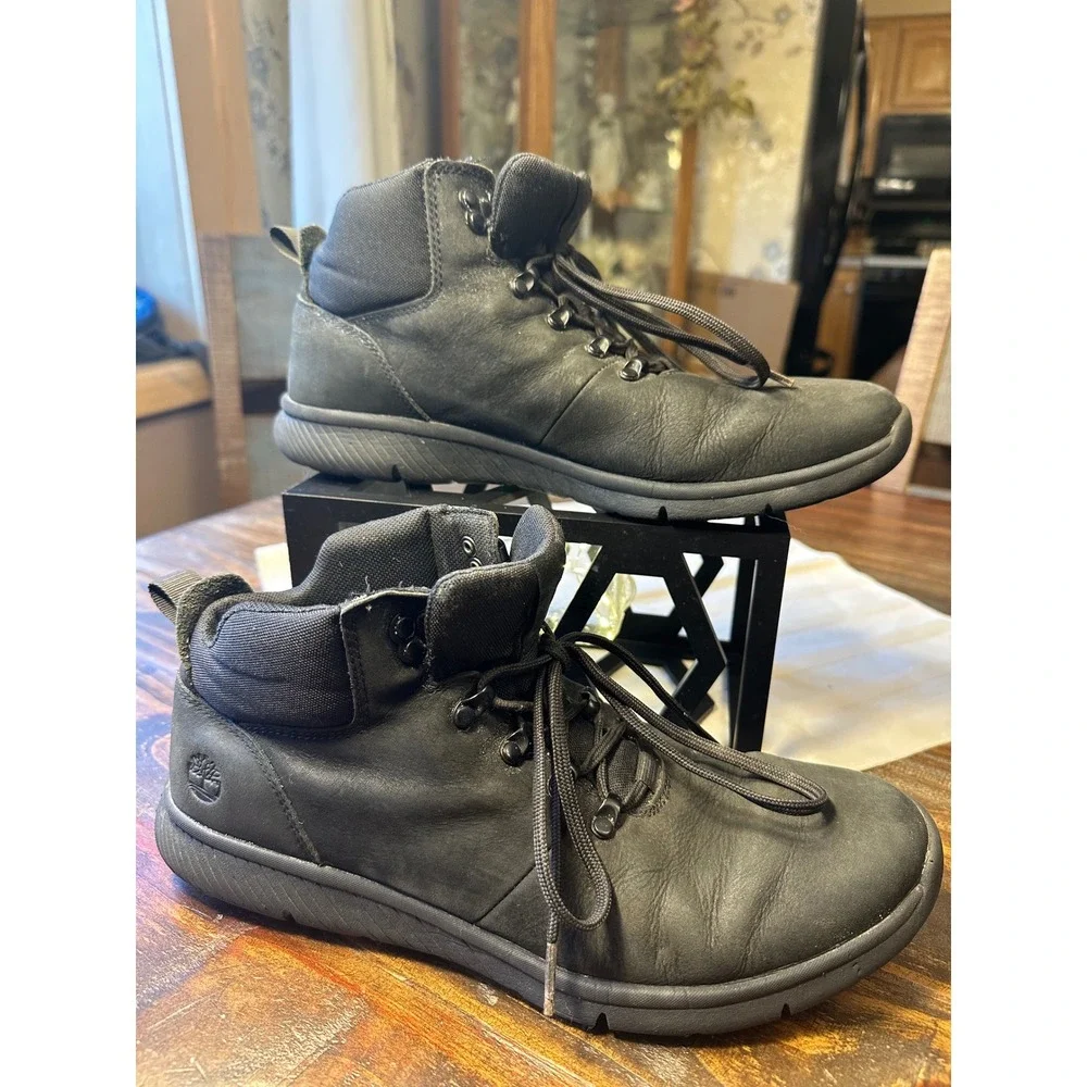 Timberland Black‎ Leather Work Boots HOVERLITE Defender A1R1S Men's Sz 9.5 Work